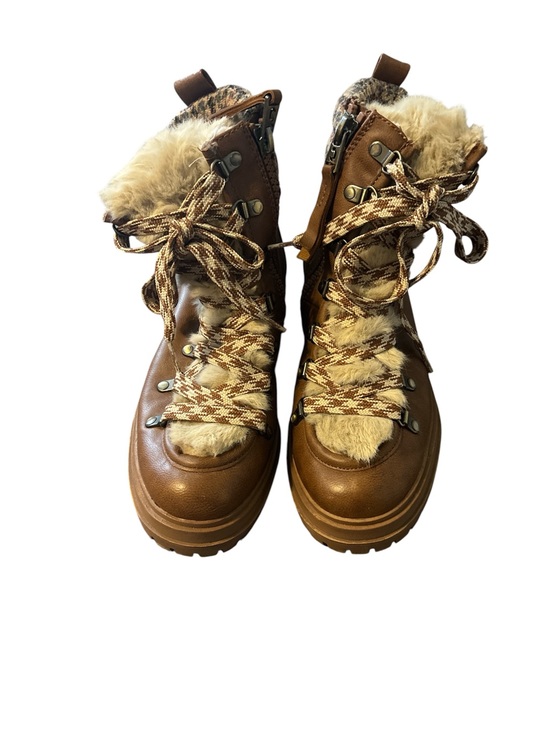 Circus by Sam Edelman Shoes - Circus by Sam Edelman Brown Faux-Fur Lace-Up Hiker Boots